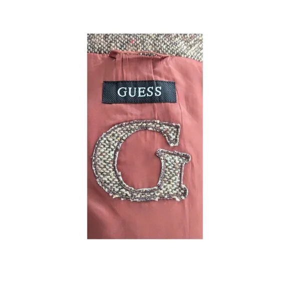 GUESS Brown Wool Blend Bouclé Tweed Coat A-Line Button Front Jacket Size M - Picture 4 of 7